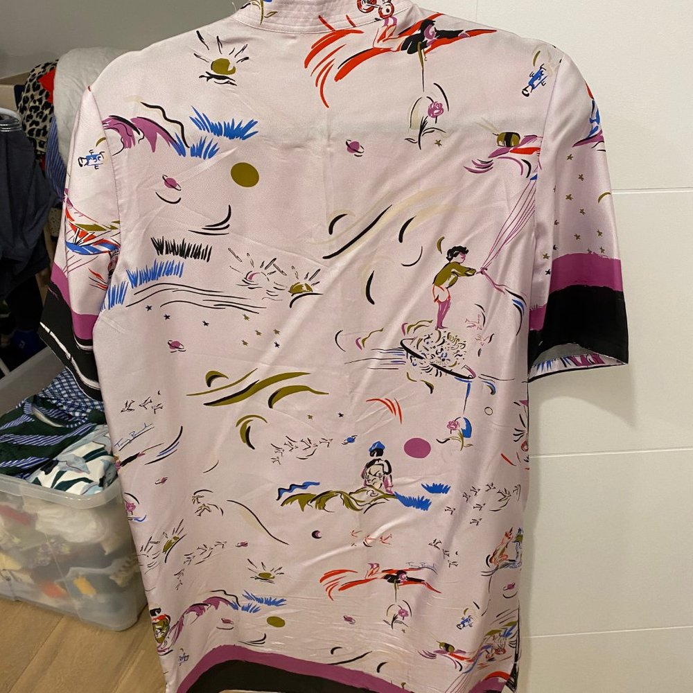 Tory Burch Painted-Border Printed Silk Shirtdress (0, Pink) - Picture 5 of 6